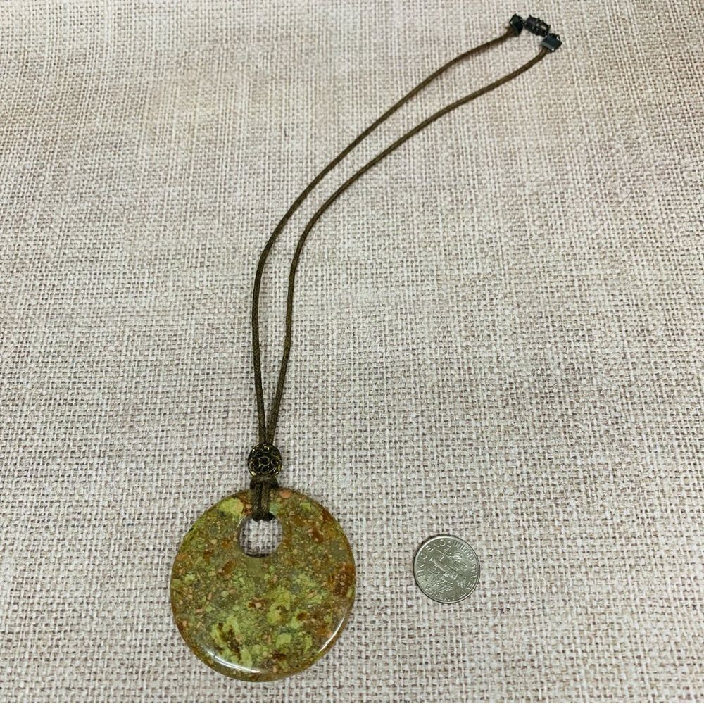 Unakite Pendant Brown Cord Necklace‎